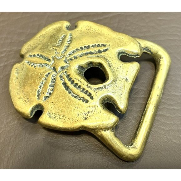 70s Sand Dollar Seashell Ocean Beach Solid Brass Vintage Belt Buckle - Picture 2 of 7